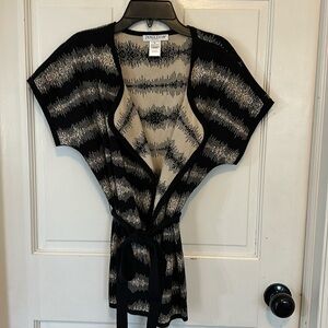Pendleton sweater cardigan‎  size medium petite black/cream tie waist
